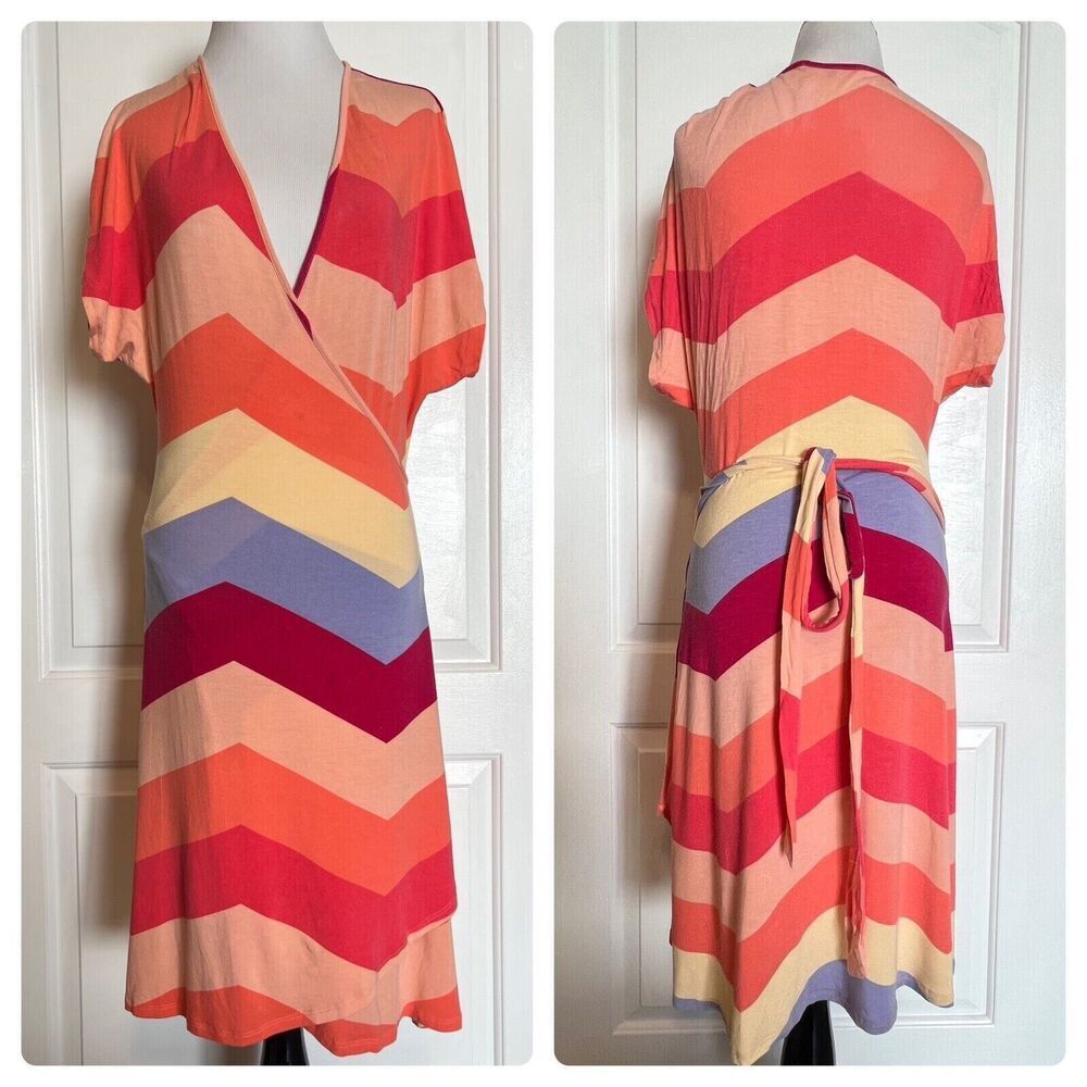 TART Wrap Dress V-Neck Stretch Casual Beach Designer Stripe Short Sleeve M READ!